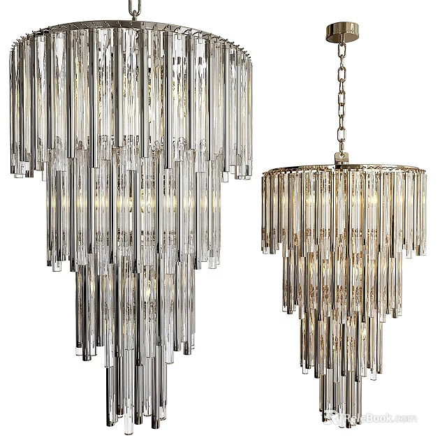 Elegant Modern Chandeliers With Vertical Glass Rods And Decorative Hanging Design 3d model 