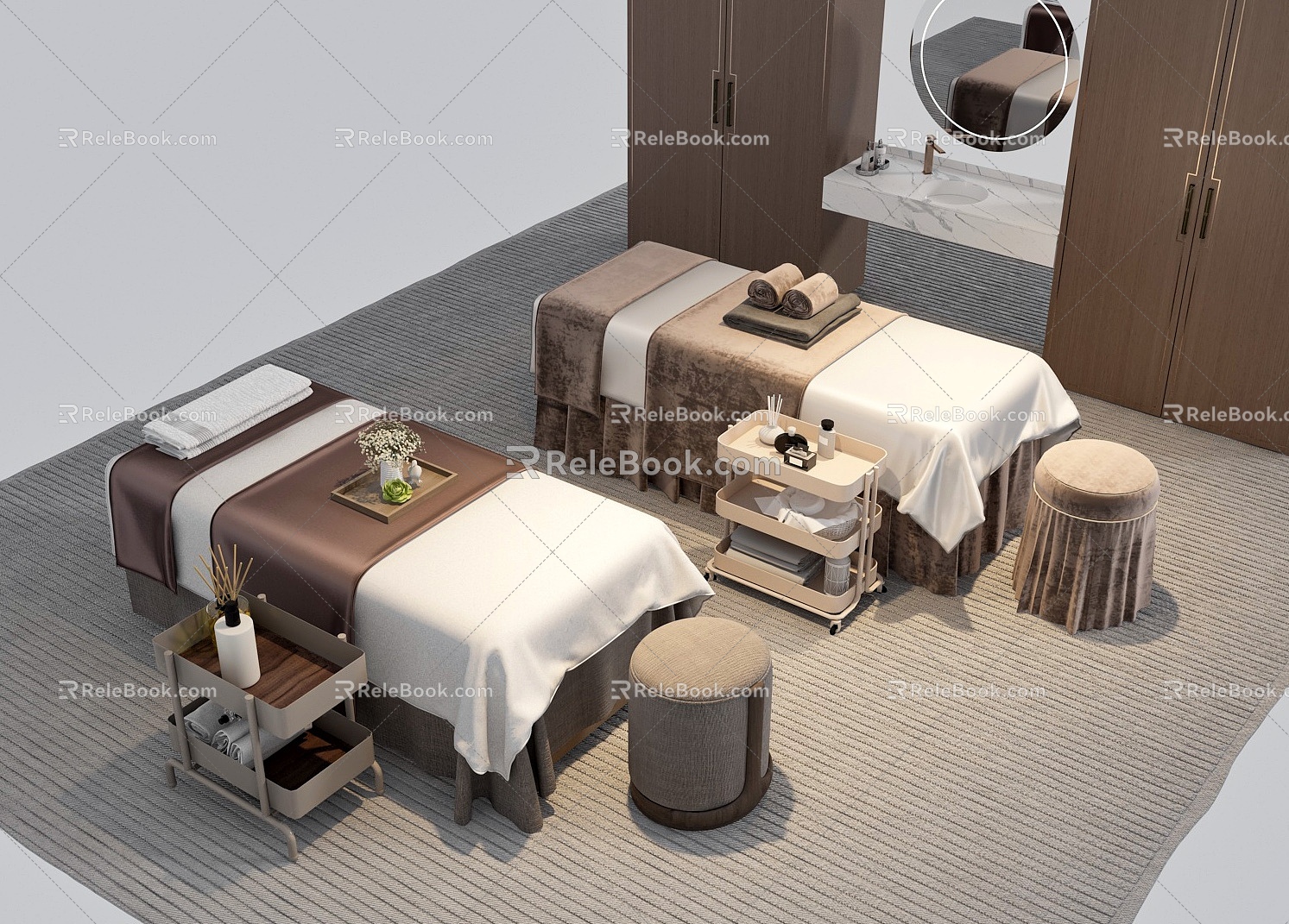 Massage bed wash basin cabinet 3d model