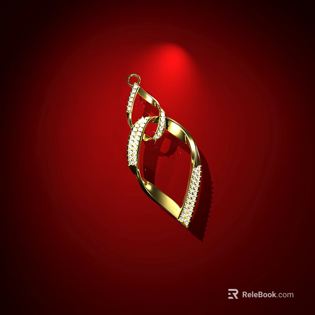 Elegant Golden Diamond Inlaid Pendant with Red Background and Spotlight 3d model 