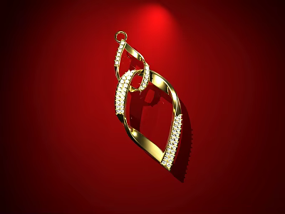 Elegant Golden Diamond Inlaid Pendant with Red Background and Spotlight 3d model