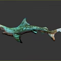 Turquoise Spotted Shark With Open Mouth On Dark Reflective Surface