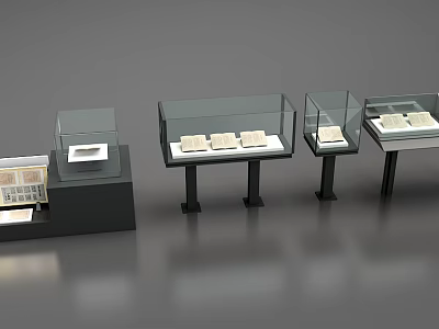 Glass Display Cases With Exhibits Arranged In Museum Showcase Setup 3d model