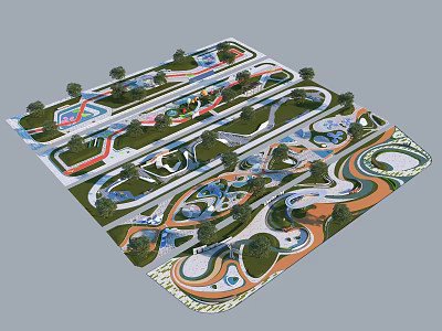 Park Landscape Design With Curved Paths Green Spaces Water Features And Activity Areas 3d model