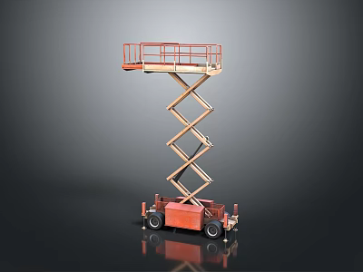 Orange Mobile Scissor Lift With Safety Railings For Aerial Work Operations 3d model