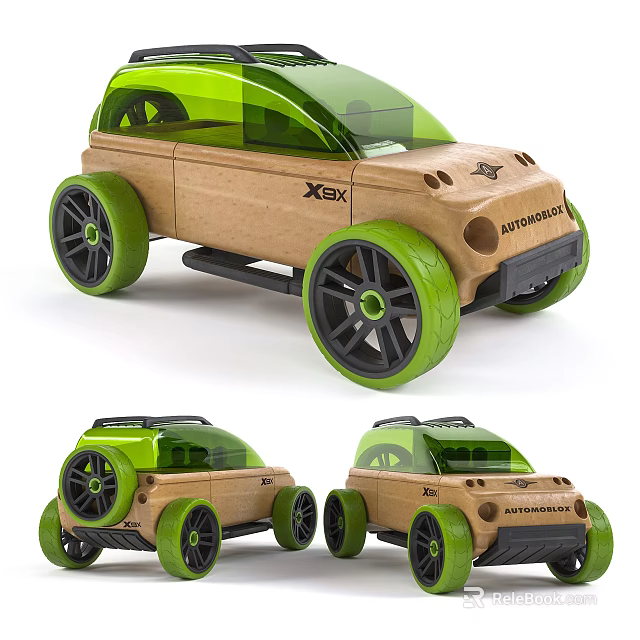 Green Wooden Functional Vehicle With Modern Body And Green Stylish Wheels 3d model 