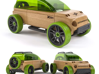 Green Wooden Functional Vehicle With Modern Body And Green Stylish Wheels 3d model
