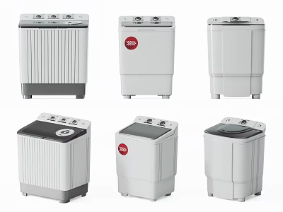 Different Styles of Twin Tub Washing Machines with White Design and Control Panels 3d model