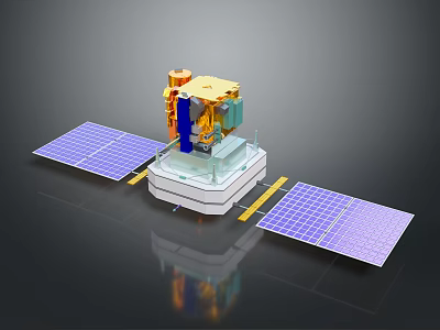 Satellite Equipment Model Displaying Solar Panels and Main Structural Elements 3d model