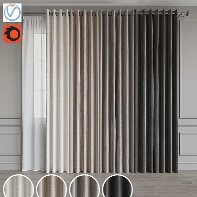 White Beige Gray Dark Gray Linen Curtain For Modern Minimalist Interior Window 3d model