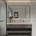 Modern Bathroom Interior Design With Marble Walls Walk-in Shower Toilet And Vanity Mirrors