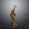 Golden Human Hand With Visible Hair Holding A Key In Golden Sculptural Form