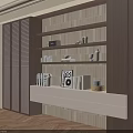 Modern Wooden Bookshelf with Shelves Books Decorative Items and Photo Frames in Contemporary Interior