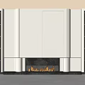 Modern Fireplace Interior With White Panel Black Shelves Decorative Items And Flames 3d model