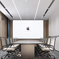 Modern Conference Room With Long Table Chairs Large Screen And Apple Logo