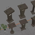 Modern Functional Desk Various Wooden Styles With Microphones And Potted Plants