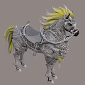 Armored Reptile With Yellow Mane And Intricate Silver Armor Details