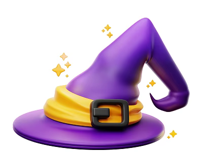 Purple Witch Hat With Yellow Band Black Buckle And Gold Stars Decoration 3d model