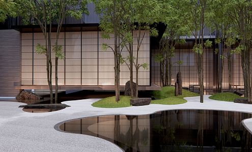 Japanese-style garden landscape demonstration area landscape courtyard landscape withered mountain stone landscape tree community landscape 3d model