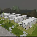 Contemporary Space Capsule Exterior With Green Lawn And Sunset Mountain View