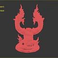 Two Dragons Carved Sculpture With Red Eyes And Snake Like Body Base