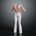 Stylish Pink V Neck Long Sleeve Top With White High Waist Flared Pants