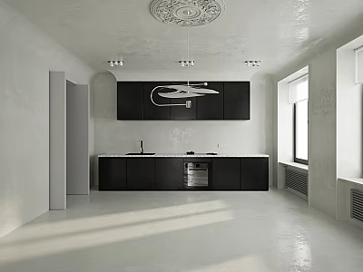 Modern Bar Area In Open Kitchen Design With Island Counter And Cabinets 3d model