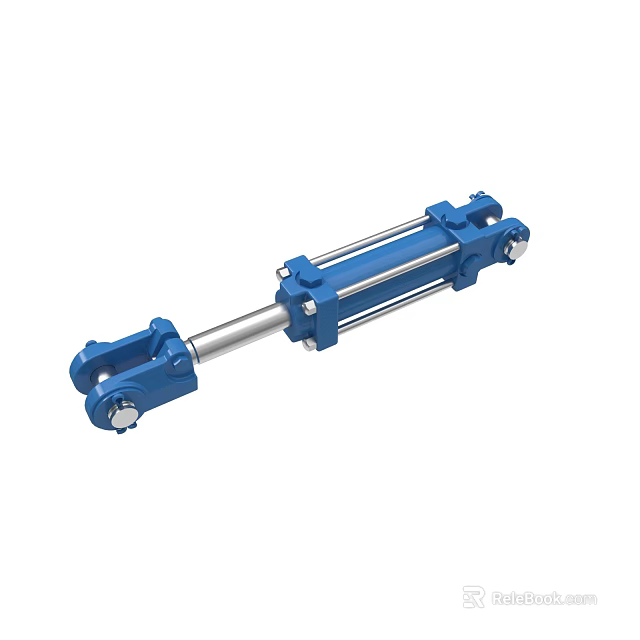Industrial Blue Hydraulic Cylinder Equipment With Piston Rod And Mounting Ends 3d model 