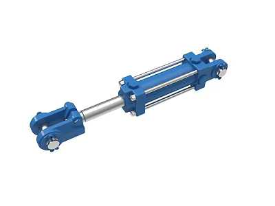 Industrial Blue Hydraulic Cylinder Equipment With Piston Rod And Mounting Ends 3d model