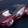 Red Futuristic Concept Car With Sleek Design Open Doors Transparent Roof And White Seats