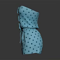 Blue Polka Dot Strapless Romper With Ruffled Top And Drawstring Waist