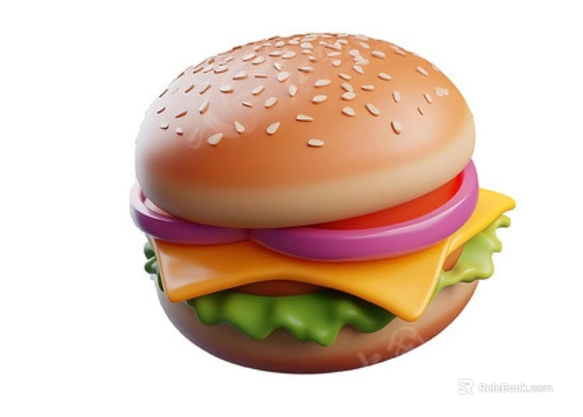 Delicious Hamburger With Sesame Seed Bun Tomato Slices Purple Onion Rings Melted Cheese And Lettuce 3d model 