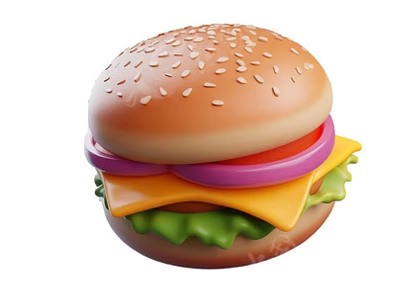 Delicious Hamburger With Sesame Seed Bun Tomato Slices Purple Onion Rings Melted Cheese And Lettuce 3d model