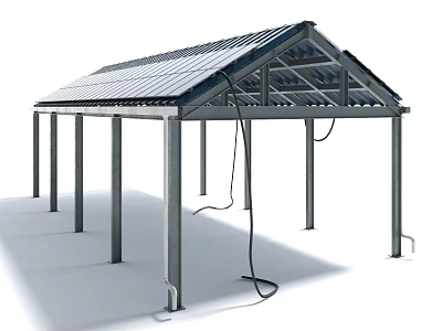 Sturdy Outdoor Canopy With Metal Frame Solar Panel Roof And Supporting Poles 3d model