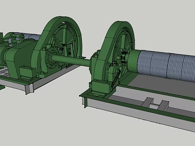 Green Industrial Equipment With Large Rollers Connecting Shaft And Metal Base 3d model