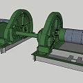Green Industrial Equipment With Large Rollers Connecting Shaft And Metal Base
