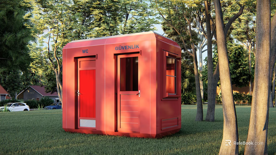 Red GÖVENEK Mobile Toilet in Wooded Outdoor Area with Green Grass 3d model 