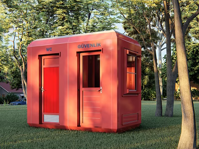 Red GÖVENEK Mobile Toilet in Wooded Outdoor Area with Green Grass 3d model
