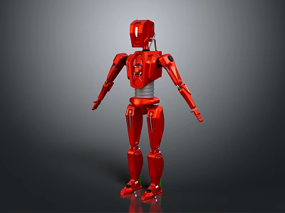 Red Robot 3D Model With Metallic Design And Articulated Joints Standing Pose 3d model