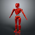 Red Robot 3D Model With Metallic Design And Articulated Joints Standing Pose