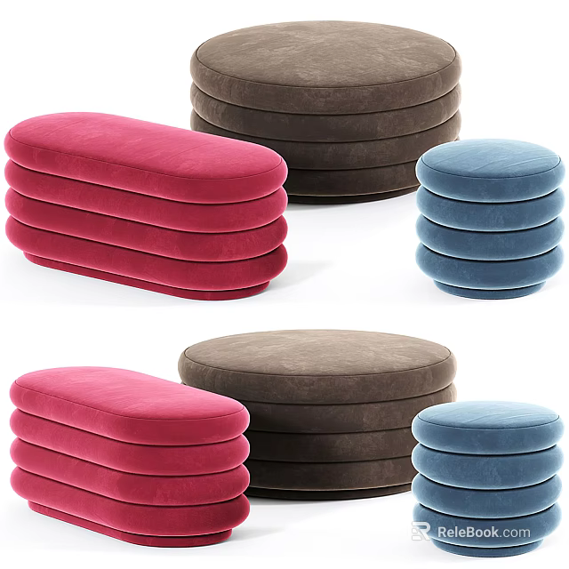 Stackable Velvet Ottomans In Red Brown Blue For Modern Home Decor 3d model 