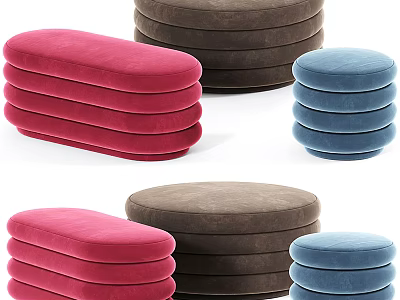 Stackable Velvet Ottomans In Red Brown Blue For Modern Home Decor 3d model
