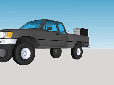 Black Pickup Truck With Extended Cab And Cargo Box In Bed 3d model
