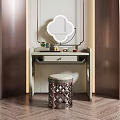 Modern Dressing Table With Cloud Shaped Backlit Mirror And Carved Stool In Elegant Interior 3d model