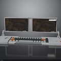 Retro Dual Screen Console With Brown Wavy Patterns And Red White Keyboard