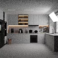 Modern Kitchen Interior With Wall Cabinets Holding Spice Bottles And Kitchen Utensils