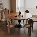 Cozy Modern Dining Room With Round Wooden Table Chairs Beige Cushions Vase Plant And Cabinet