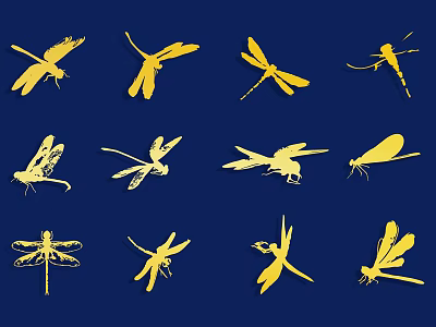 Yellow Dragonfly Wall Decor Set With Blue Background And Decorative Patterns 3d model