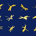 Yellow Dragonfly Wall Decor Set With Blue Background And Decorative Patterns