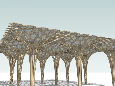Modern Outdoor Pergola With Geometric Lattice Canopy And Wooden Support Columns 3d model