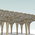 Modern Outdoor Pergola With Geometric Lattice Canopy And Wooden Support Columns